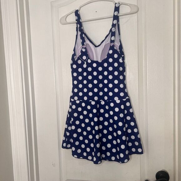 Summer Womens Bikini Sleeveless One-Piece Swimsuit Polka Dots Blue Size Medium - Picture 5 of 7